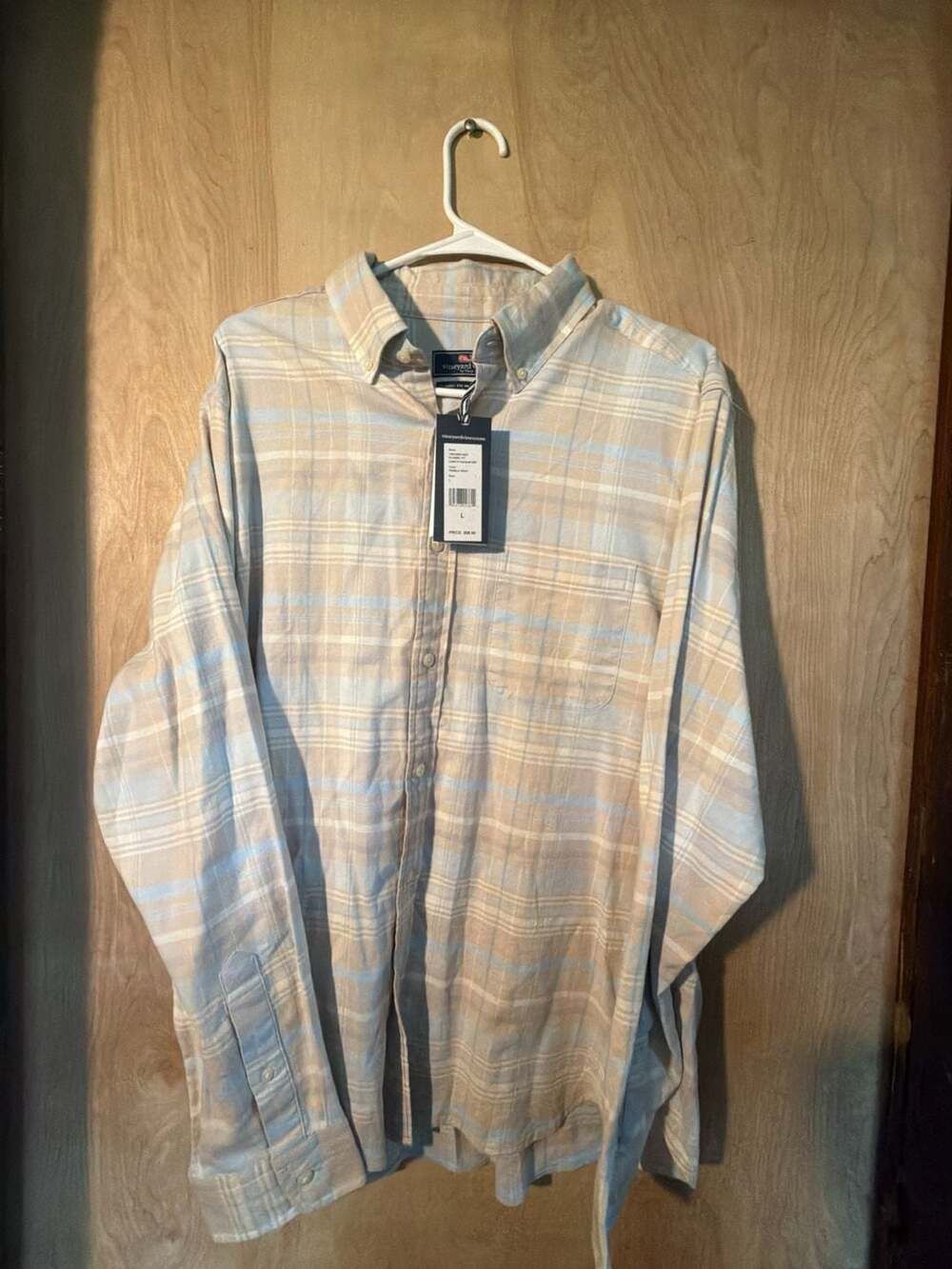Vineyard Vines Classic Fit Plaid Island Shirt in Pebble Gray Size L